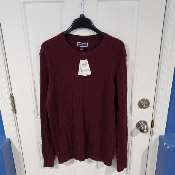 Club Room Men's Cable-Knit Crewneck Cotton Sweater Red Plum NWT - Picture 3 of 9